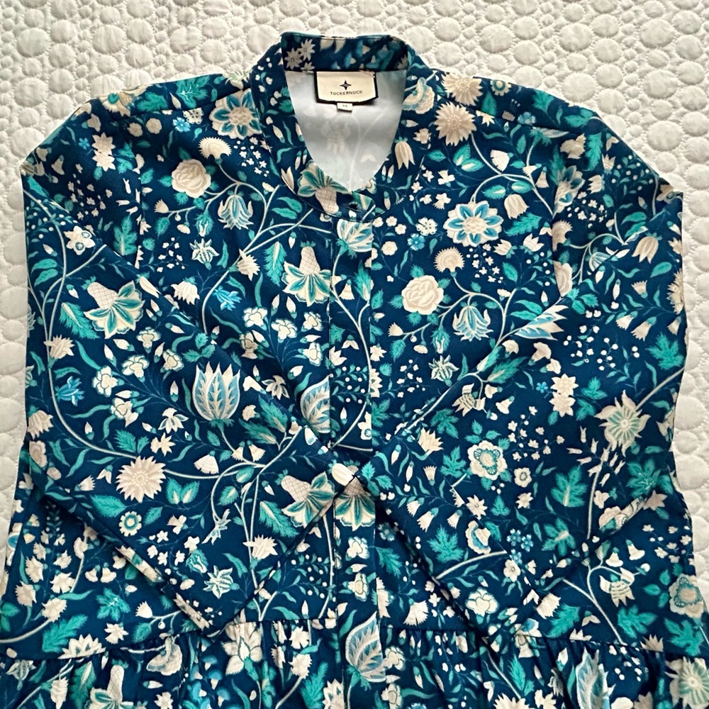 Tuckernuck Blue and White Floral Tiered Long-Sleeve Dress - Picture 6 of 11